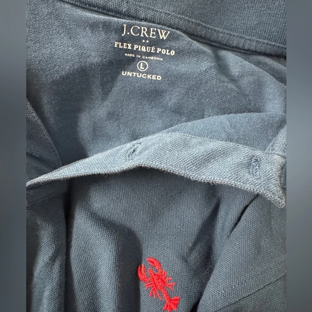 J.Crew Flex Piqué Polo Shirt Navy Blue Red Lobster Logo L Untucked